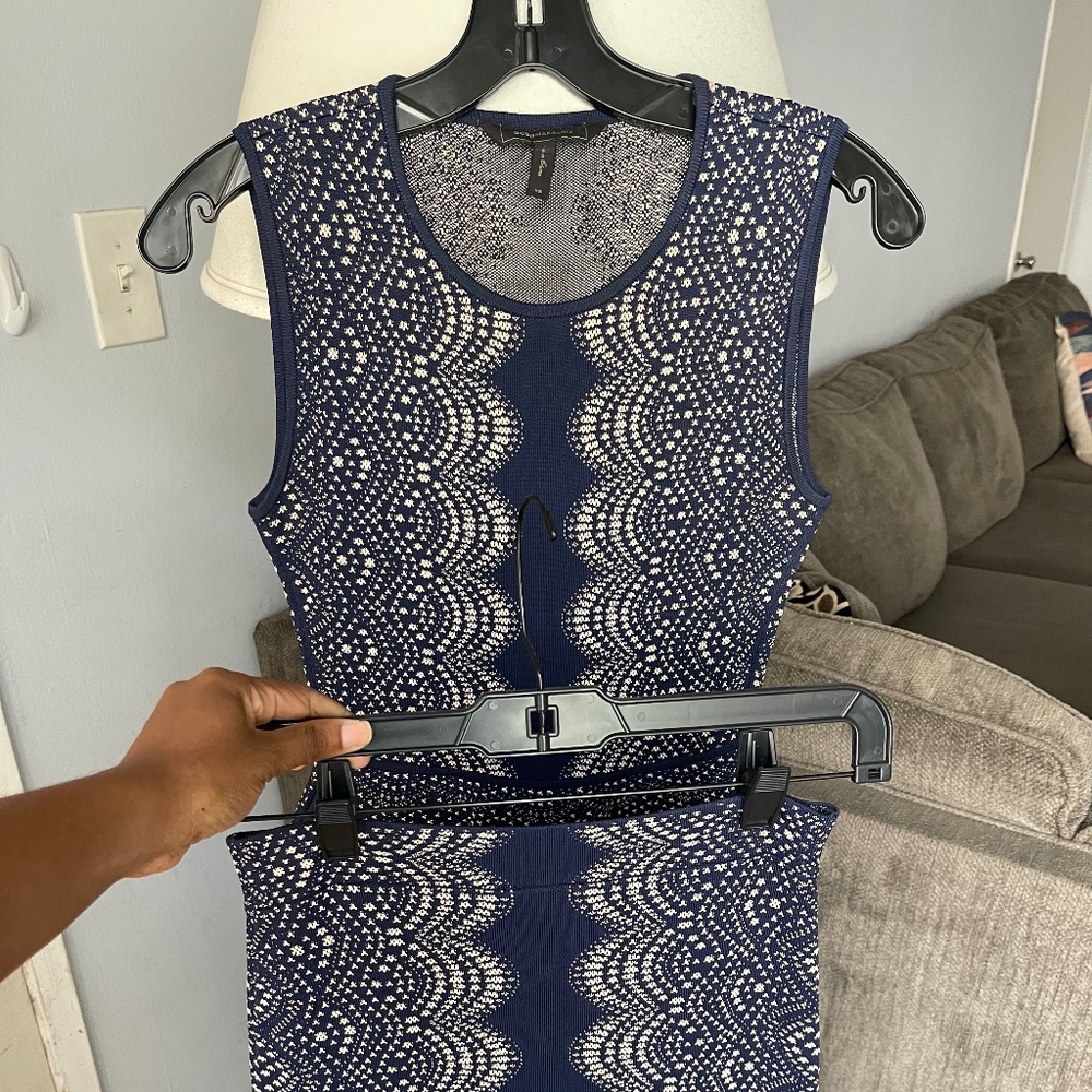 BCBG Maxazaria  Navy and Tan Two Piece Set